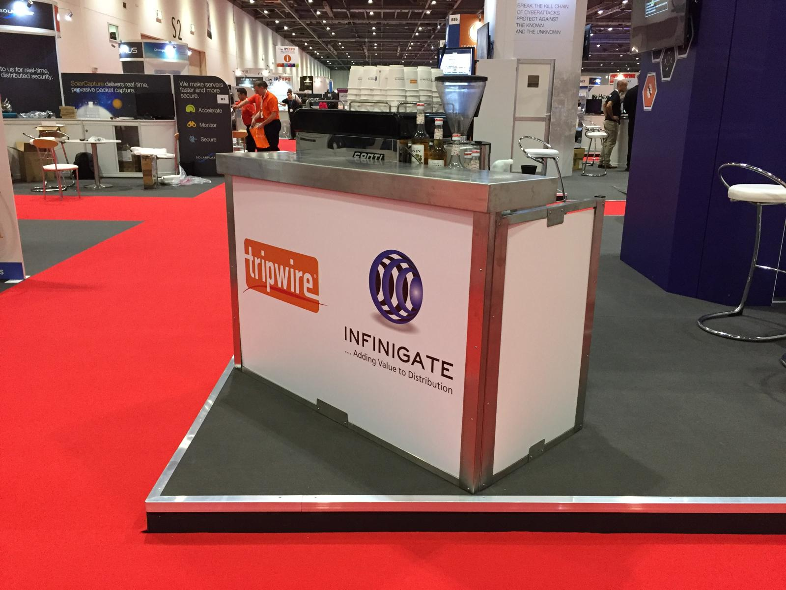 Tripwire and Infinigate branded mobile espresso bar at a trade exhibition