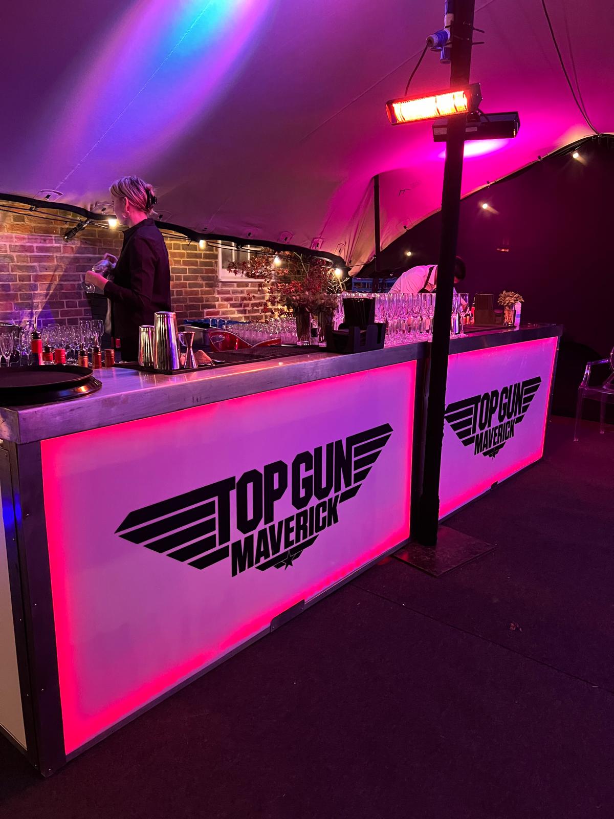 Branded LED cocktail bar built for a Top Gun themed corporate brand activation
